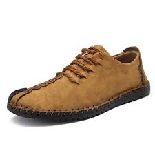 Menico Men British Style Retro Stiching Soft Sole Lace Up Flat Cap Toe Shoes