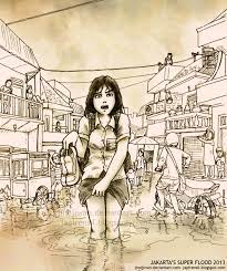 Gambar sketsa suasana perkampungan 10. Himpunan Gambar Bencana Alam Banjir Hitam Putih Hitamputih44