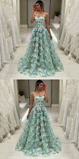 Spaghetti Straps Mint Prom Dress With Flowers Cutest Dresses 2019 For Prom Girls Long Prom Dresses Inn Vogue Promdresses Gowns Prom Dresses Lace Dresses