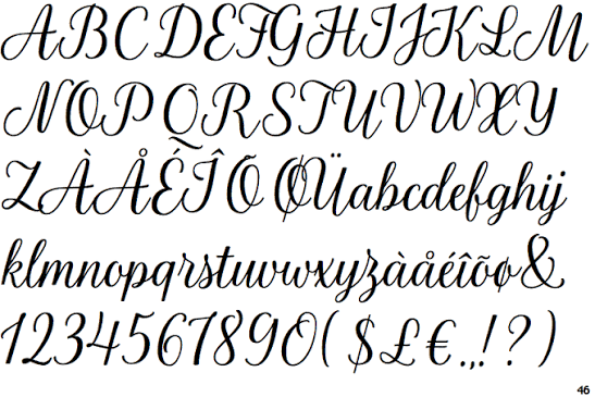 Bảng kí tự font Parisienne 