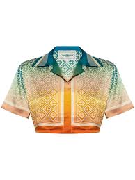 Gradient Monogram silk cropped top