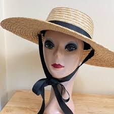 Cappello da barcaiolo a tesa larga e piatta in paglia naturale, cappello a  corona bassa, cappello a piattino, cima piatta Royal Ascot