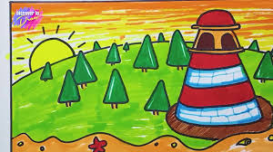 Learn to draw popular cartoon characters and other fun things! Draw And Color Lighthouse Step By Step Green Nature Best Drawing Trees And Sea For Kids Youtube