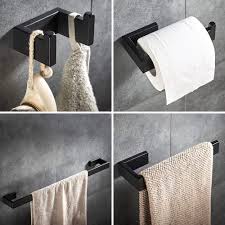 4 Piece Bathroom Hardware Set Matte Black Stainless Steel Towel Bar Wall Mounted Bathroom Acce Bathroom Hardware Bathroom Hardware Set Stainless Steel Bathroom