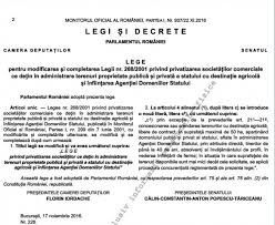 410 din 25 iulie 2001, la data de 30 iunie 2016, este realizată prin includerea modificărilor şi completărilor aduse de: Lege PromulgatÄƒ De PreÈ™edinte 50 Ha Pentru Tinerii Care Vor SÄƒ Fie Fermieri Agroinfo Ro