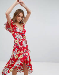Buy It Now Bershka Off The Shoulder Floral Wrap Tea Dress Multi Dress By Bershka Lightweight Woven Fabric Floral Print Plunge Neck Cold Shoulder Design