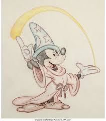 Sorcerer mickey is on the tail of the magic plane with stars swirling around the fuselage and wings to images of fireworks over cinderella castle at the walt disney world resort. Fantasia Mickey Mouse As The Sorcerer S Apprentice Classic Pose Lot 96139 Heritage Auctions