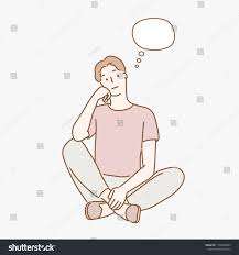A Man Is Sitting On The Floor With One Hand And Chin Is Joyful Imagining Hand Drawn Style Vector Design Illu Illustration Design How To Draw Hands Man Sitting