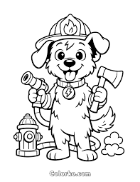 Cute Firefighter Puppy Coloring Page for Kids Ages 4-6