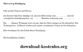 Ausserdem müssen ehegatten die kündigung zwingend. Mietvertrag Kundigung Kundigungsschreiben Vorlage Download Kostenlos