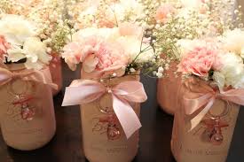 Baby Shower Centerpieces I Painted Each Jar Pink Lightly Sanded Them To Give Them That Rustic Look Baby Shower Flowers Baby Shower Fall Baby Shower Princess
