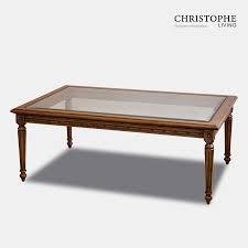Carved details include tapered and fluted corinthian columns, palm leaf ornaments. Louis Xvi Coffee Table Glass Top Christophe Living