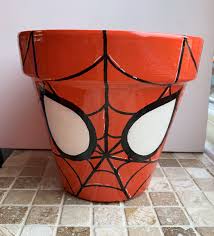 Hand Painted Spiderman Superhero Plant Pot Children S Garden Outdoor Fun Terracotta Terracotta Flower Pots Painted Flower Pots Painted Terra Cotta Pots
