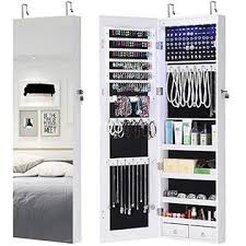This wall mount jewelry showcases is made by wooden, metal, glass, led lights, etc. Gissar Gissar Full Length Mirror Jewelry Cabinet 6 Leds Jewelry Armoire Wall Mounted Over The Door Hanging Jewelry Organizer