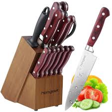 Knife Set 15 Piece Kitchen Knife Set With Block Wooden Self Sharpening Manual For Chef Knife Set German High Carbon Knife Set Kitchen Kitchen Knives Chef Knife
