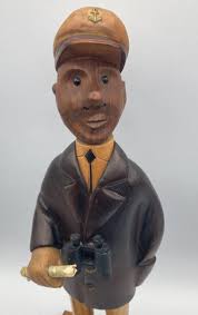 Vintage Italian Romer Wood Hand Carved Sea Captain with Binoculars and Map  13”