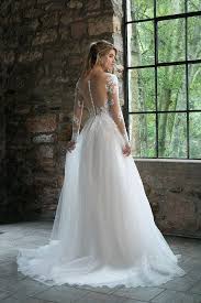 Long Sleeve A Line Wedding Dress With Illusion Lace Sleeves And Sheer Illusion Back Wedding Dresses Wedding Dresses Lace Sincerity Bridal