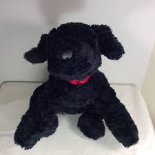 Gund Plush Poodle Dog Stuffed Animal Black Red Bow Curly Hair Laying Position Dog Stuffed Animal Poodle Dog Plush Stuffed Animals