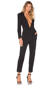 Norma Kamali Tapered Leg Jumpsuit Black Pinstripe Women