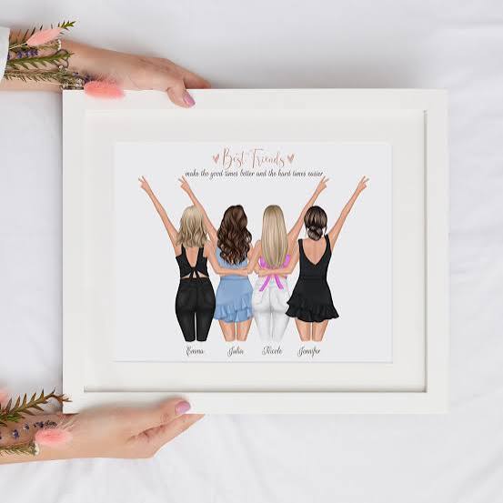 Personalized 4 Best Friends Print | Custom BFF Group Portrait - Etsy