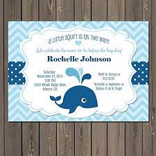 These unique baby shower invitations for boys feature a contemporary design and color palette, with the invite wording cleverly integrated among the shelving decor. Amazon Com Whale Baby Shower Invitation Little Squirt Baby Boy Shower Invitation In Navy And Light Blue Nautical Baby Shower Invitation Custom Handmade