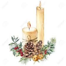 Watercolor Christmas Candles With Holiday Decor Hand Painted Stock Photo Picture And Royalty Free Image Image 89322432