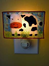 Black And White Cow Night Light Delphi Artist Gallery Stained Glass Art Glass Art Installation Glass Crafts