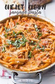 One Pot Creamy Sausage Pasta With Recipe Video Recipe Hot Italian Sausage Recipes Creamy Sausage Pasta Chicken Sausage Recipes