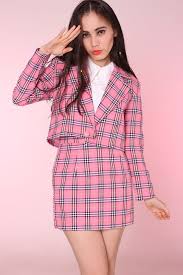 Black And White Plaid Blazer And Skirt Cher Blazer And Skirt Set In Pink Tartan Pink Skirt Outfits Set Dress Fashion Outfits
