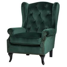 Emerald Green Button Pressed Wing Chair Green Velvet Chair Green Armchair Fancy Chair