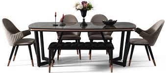 Our collection of white dining tables and black dining tables make for an artful arrangement. Casa Padrino Luxury Dining Room Set Gray Black Copper 1 Dining Table 4 Dining Chairs 1 Bench Luxury Dining Room Furniture