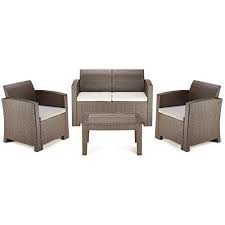 Pamapic 4 Piece Outdoor Patio Furniture Sets All Weather Chair With Washable Cushion Coffee Imit Patio Furniture Sets Outdoor Patio Furniture Sets Furniture