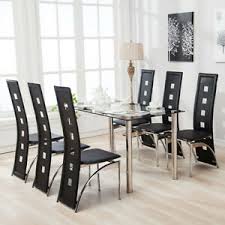 New season deals and much more! Black Glass Dining Table Set And 4 6 Black Faux Leather Chairs Home Furniture Ebay