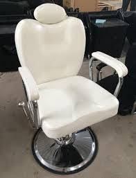 Height Adjustable White Leather Barber Chair Comfortable Cushion Reclining Salon Chairs For Men Beauty Spa Equi Salon Chairs Reclining Salon Chair Barber Chair