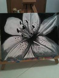 Trendy chic white & black vintage elegant floral poster. Black And White Lily Black And White Painting Amazing Art Painting Floral Painting