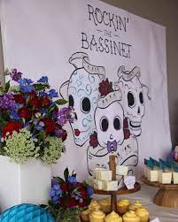 Rockin The Bassinet Baby Shower Styled By Memories Are Sweet Sugar Skulls Party Neutral Bab Sugar Skull Baby Shower Skeleton Baby Shower Baby Boy Shower