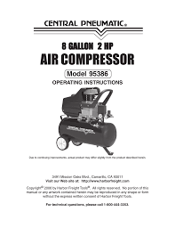 One such part is the air compressor pressure switch. Harbor Freight Tools 95386 Air Compressor User Manual Manualzz