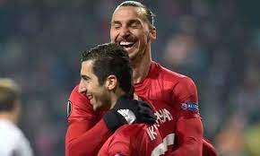 Henrikh Mkhitaryan Celebrates After Scoring With Zlatan Ibrahimovic