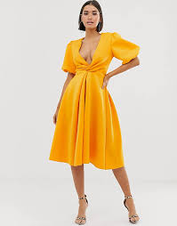 Abito matrimonio civile abbigliamento on line. Asos Design Vestito Da Cerimonia Midi Con Incrocio E Maniche A Sbuffo Asos