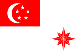 The upper red part has a crescent white moon surrounded by five stars arranged in a pentagon. Navy Flags Singapore