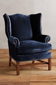 navy velvet nailhead accents winged chair casual chairs velvet wingback chair velvet wing chair