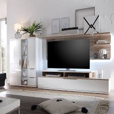 Wohnwand Salandra Ii 3 Teilig Hochglanz Weiss Eiche Sanremo Dekor Wohnen Wohnzimmermobel Wohnung