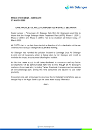 Please be informed there will be water disruption by syarikat bekalan air selangor sdn bhd (syabas) for critical maintenance works, starting from 9.00 am today (6th of march 2018). Air Selangor On Twitter Early Notice Oil Pollution Detected In Sungai Selangor