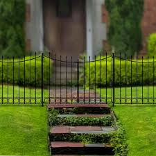 Hampton Bay Beaumont 3 75 Ft X 3 33 Ft Black Steel Decorative Fence Gate 860169 The Home Depot Fence Gate Garden Gate Design Garden Gates