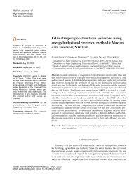 Kisi kisi tes pt forisa nusapersada cute766. Pdf Estimating Evaporation From Reservoirs Using Energy Budget And Empirical Methods Alavian Dam Reservoir Nw Iran