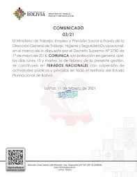 En microjuris.com enumeramos los días feriados que corresponden al año natural de enero a diciembre de 2021, según provistos por la oficina de administración y transformación de los recursos humanos (oatrh). Ministerio De Trabajo Dispone Feriados Nacionales Para El 15 Y 16 De Febrero Por Carnaval Noticias El Periodico Tarija
