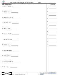 This worksheet is a supplementary seventh grade resource to help teachers, parents and children at home and in school. Decimal Worksheets Free Distance Learning Worksheets And More Commoncoresheets