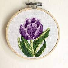 Embroidered Flower Floral Embroidery Art Purple Tulip Etsy Embroidery Flowers Pattern Embroidery Art Hand Embroidery