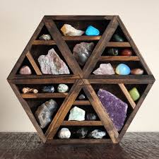Hexagon Shelf With Crystal And Stone Set Stone Violet Doska
