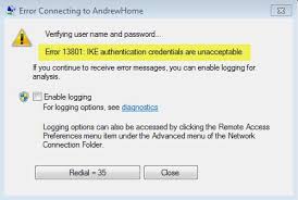 Error 13801 Ike Authentication Credentials Are Unacceptable Credentials Virtual Private Network Certification Authority